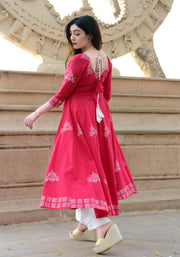 Block Printed Anarkali Pink Kurta 158-PNK