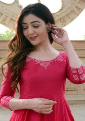 Block Printed Anarkali Pink Kurta 158-PNK