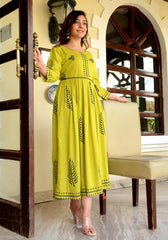 Block Printed Flared Parrot Green Kurta 180-GRN
