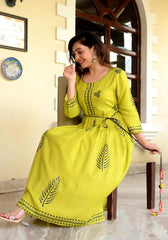 Block Printed Flared Parrot Green Kurta 180-GRN