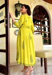 Block Printed Flared Parrot Green Kurta 180-GRN