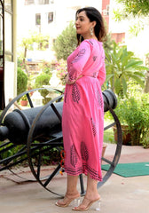 Block Printed Flared Pink Kurta 180-PNK