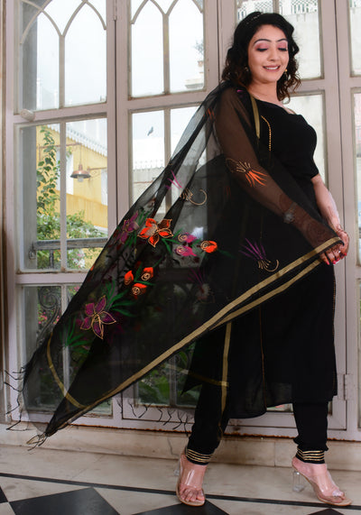 Black Gota Lace Embellished Suit Set 185-BLK