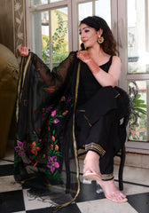 Black Gota Lace Embellished Suit Set 185-BLK