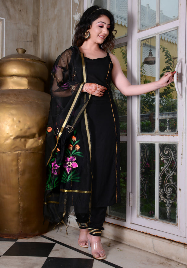 Black Gota Lace Embellished Suit Set 185-BLK