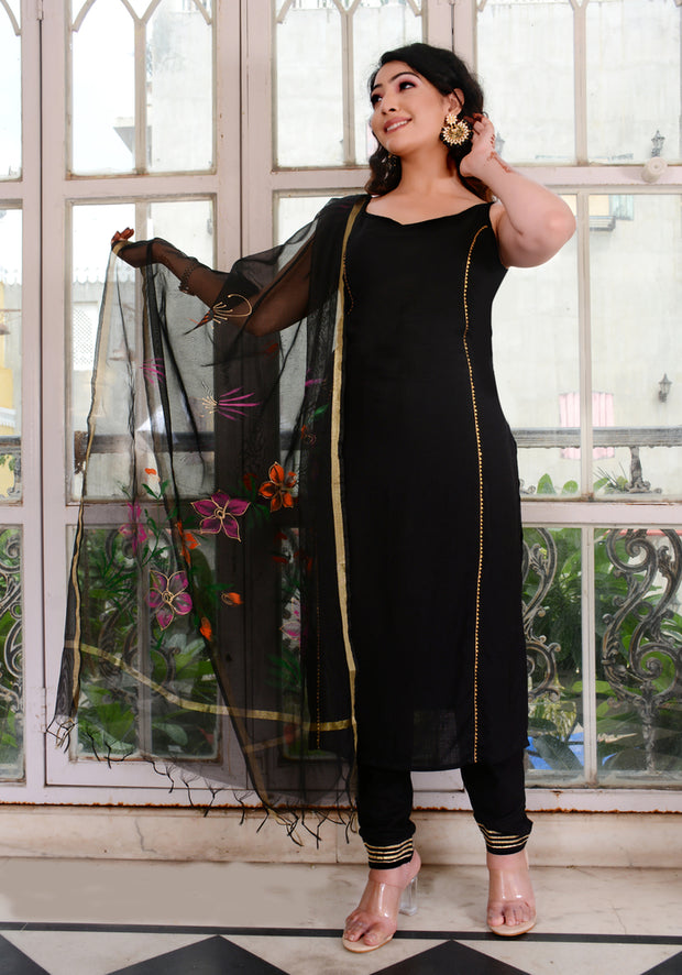 Black Gota Lace Embellished Suit Set 185-BLK