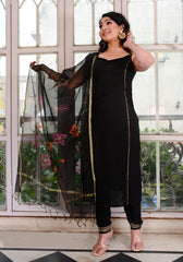 Black Gota Lace Embellished Suit Set 185-BLK