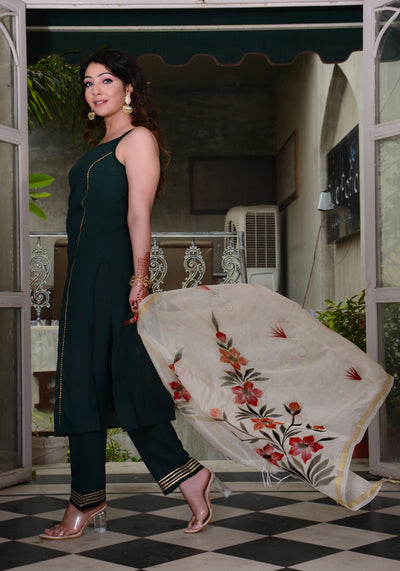 Bottle Green Gota Lace Embellished Suit Set 185-GRN