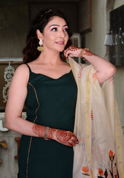 Bottle Green Gota Lace Embellished Suit Set 185-GRN