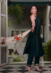 Bottle Green Gota Lace Embellished Suit Set 185-GRN