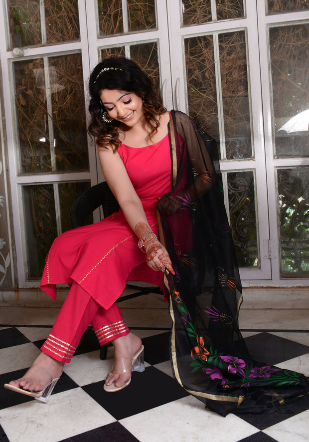 Pink Gota Lace Embellished Suit Set 185-PNK