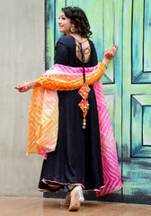 Black Gota Lace Embellished Suit Set 186-BLK