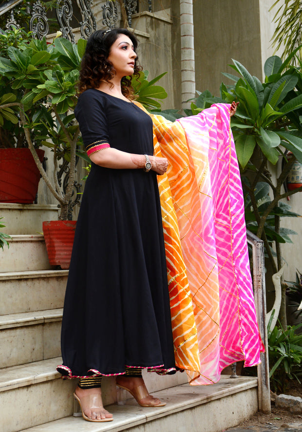 Black Gota Lace Embellished Suit Set 186-BLK