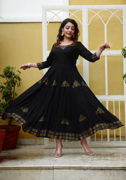 Block Printed Anarkali Black Kurta 188-BLK
