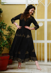 Block Printed Anarkali Black Kurta 188-BLK
