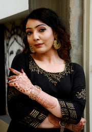 Block Printed Anarkali Black Kurta 188-BLK