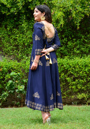 Block Printed Anarkali Blue Kurta 188-BLU