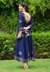 Block Printed Anarkali Blue Kurta 188-BLU