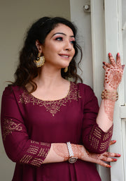 Block Printed Anarkali Wine Kurta 188-WNE