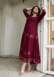 Block Printed Anarkali Wine Kurta 188-WNE