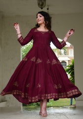 Block Printed Anarkali Wine Kurta 188-WNE