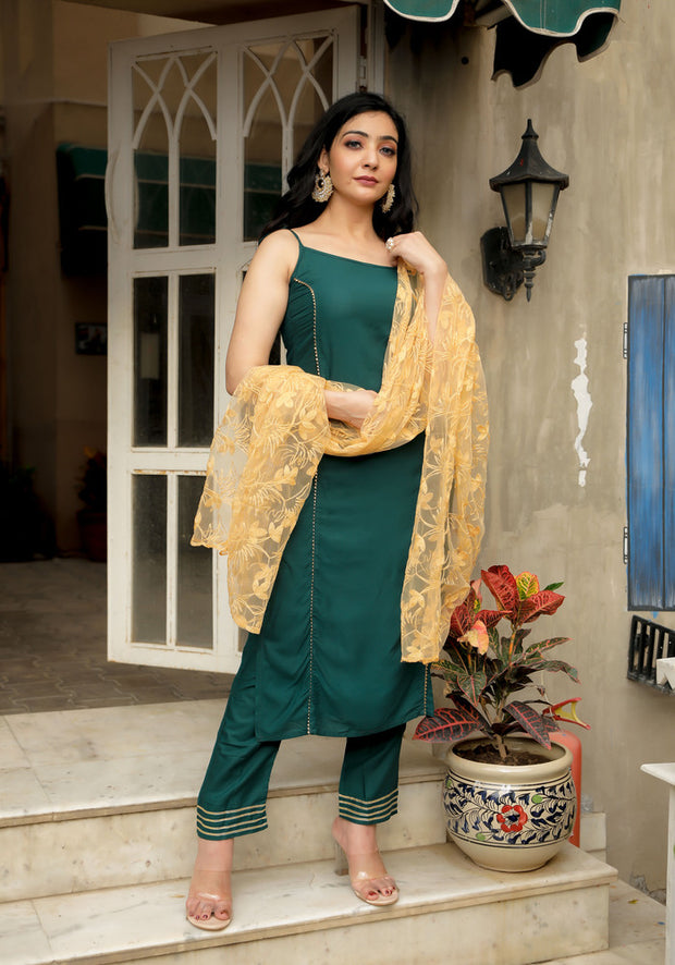Bottle Green Gota Lace Embellished Suit Set 212-GRN