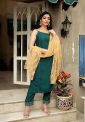 Bottle Green Gota Lace Embellished Suit Set 212-GRN