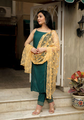 Bottle Green Gota Lace Embellished Suit Set 212-GRN