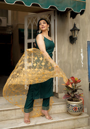 Bottle Green Gota Lace Embellished Suit Set 212-GRN