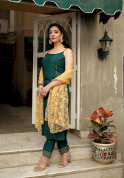 Bottle Green Gota Lace Embellished Suit Set 212-GRN