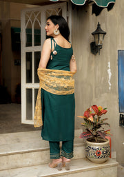 Bottle Green Gota Lace Embellished Suit Set 212-GRN