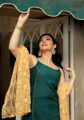 Bottle Green Gota Lace Embellished Suit Set 212-GRN