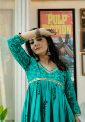 Women Blue Floral Block Print Kurta 214-BLU