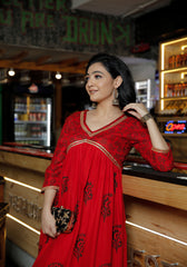 Women Red Floral Block Print Kurta 214-RED
