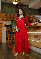 Women Red Floral Block Print Kurta 214-RED