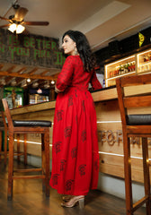 Women Red Floral Block Print Kurta 214-RED