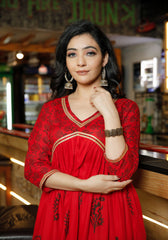 Women Red Floral Block Print Kurta 214-RED