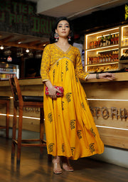 Women Yellow Floral Block Print Yellow Kurta 214-YLW