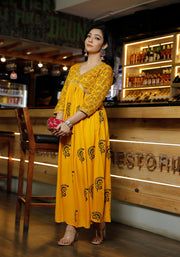 Women Yellow Floral Block Print Yellow Kurta 214-YLW
