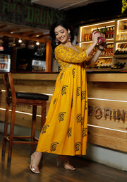 Women Yellow Floral Block Print Yellow Kurta 214-YLW
