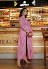 Women Pink Floral Block Print Side Slit Kurta 216-PNK