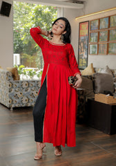 Women Red Floral Block Print Side Slit Kurta 216-RED