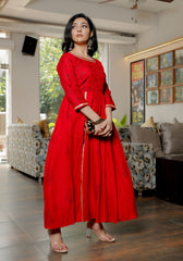 Women Red Floral Block Print Side Slit Kurta 216-RED