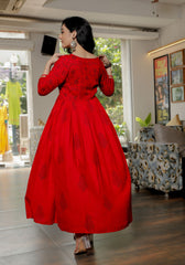 Women Red Floral Block Print Side Slit Kurta 216-RED