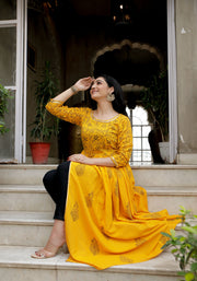 Women Yellow Floral Block Print Side Slit Kurta 216-YLW