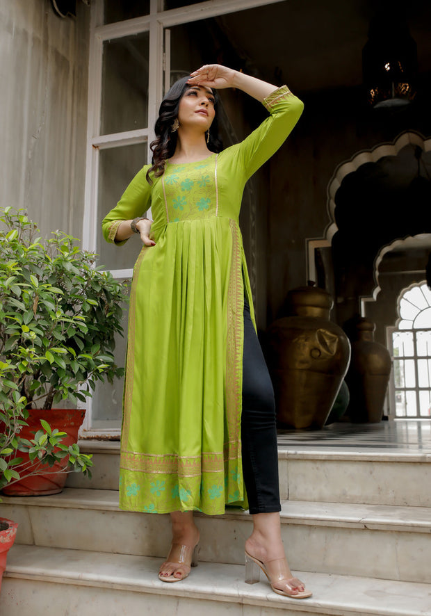 Parrot Green Block Print Kurta 217-GRN