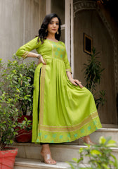 Parrot Green Block Print Kurta 217-GRN