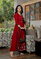 Women Maroon Floral Block Print Flared Kurta 217-MRN