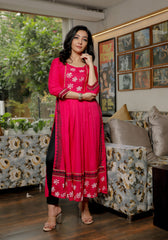 Women Pink Floral Block Print Kurta 217-Pink