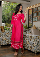 Women Pink Floral Block Print Kurta 217-Pink
